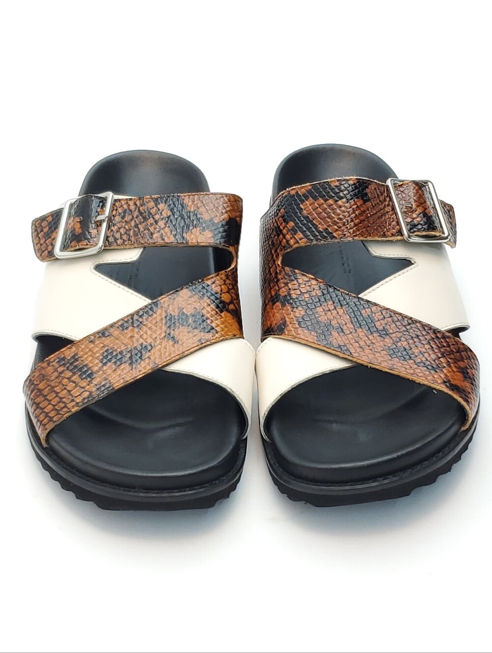 NEW Freda Salvador River Sandal Criss-Cross Footbed Snakeskin/Cream Leather Sz 9